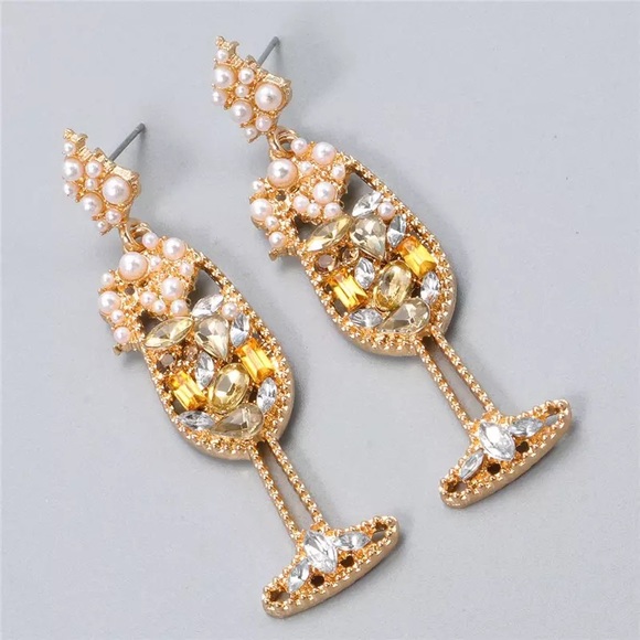 Crystal Champagne Flute Earrings - Picture 3 of 6